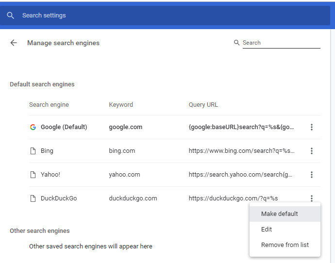 Chrome Browser DuckDuckGo Search engine
