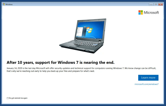 Microsoft Windows 7 Ends Support
