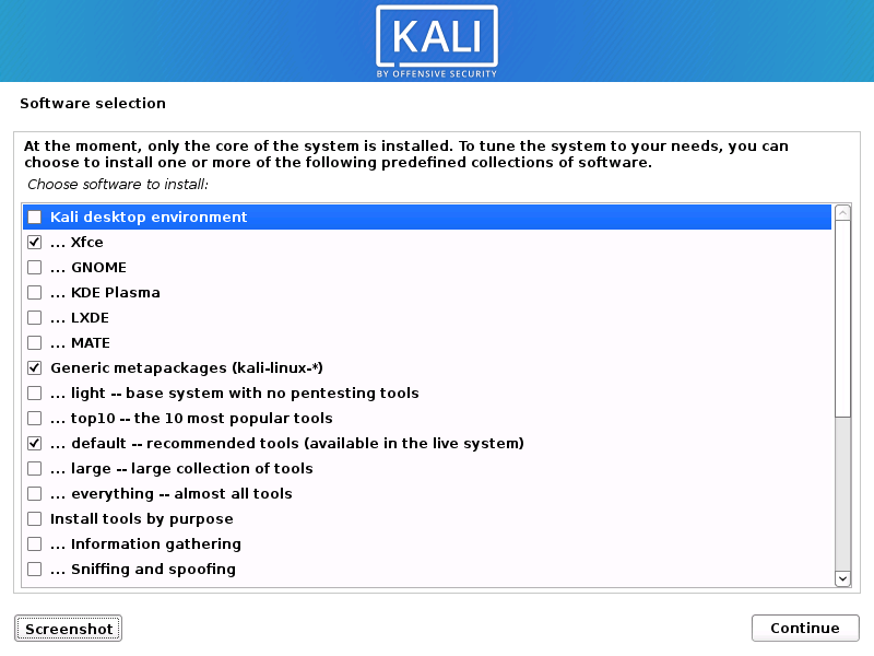 Kali Linux 2020 software selection