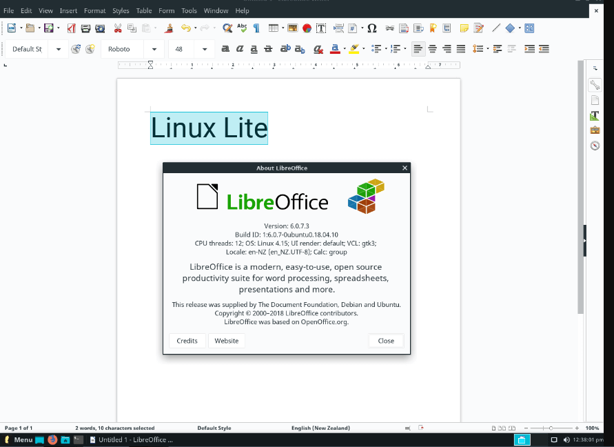 Linux Lite Libre Office