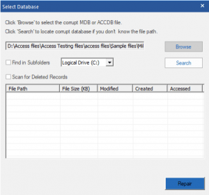 Select Access Database File