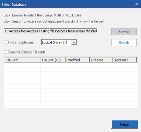 Select Access Database File
