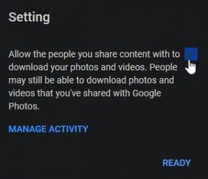 Google photos setting