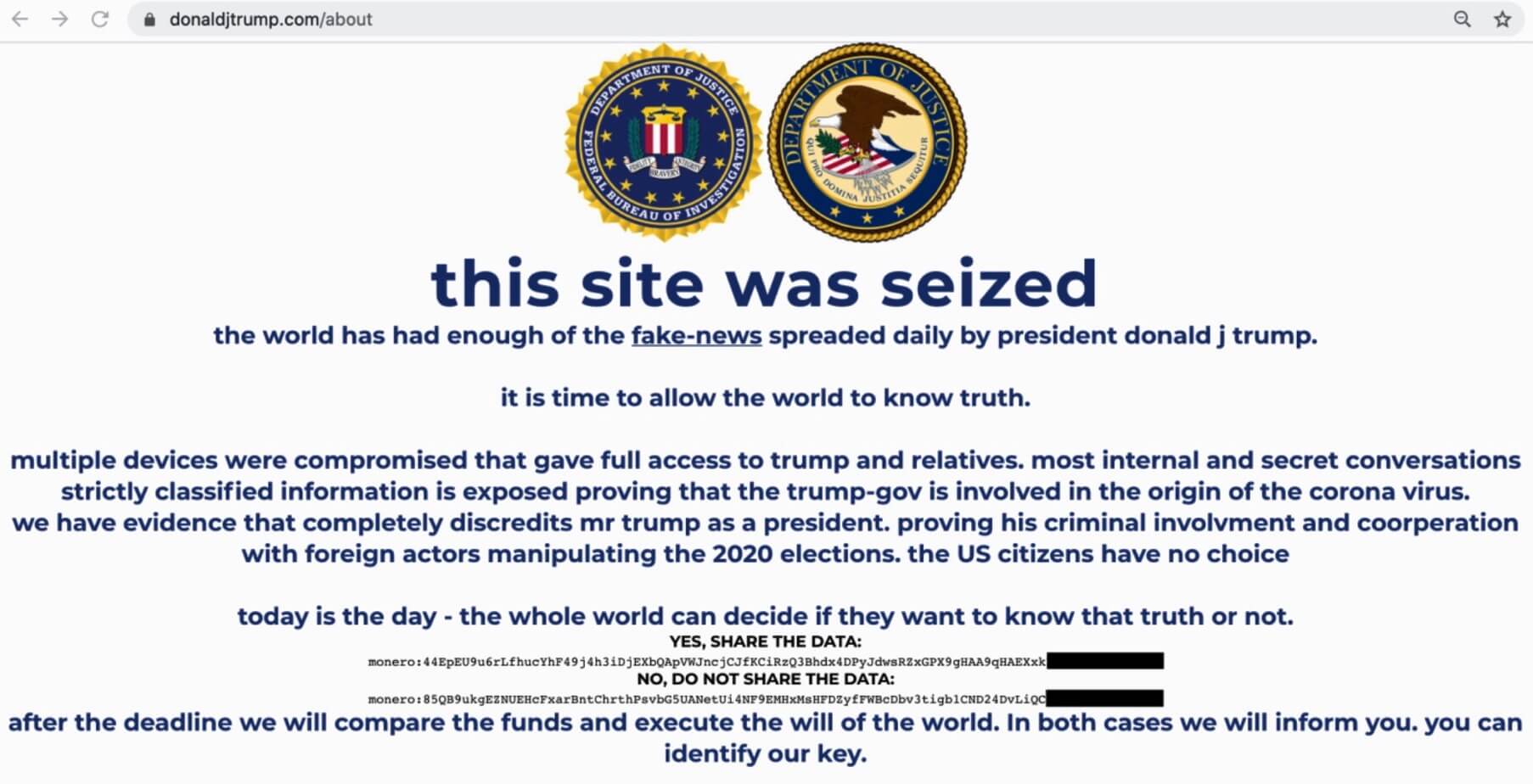 Trump campaign website hacked