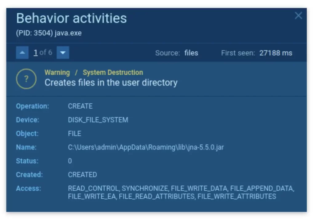 ANY.RUN makes it easy to follow the malware’s actions, like file creation