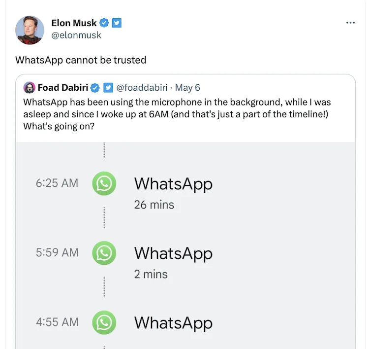 Elon replied on WhatsApp