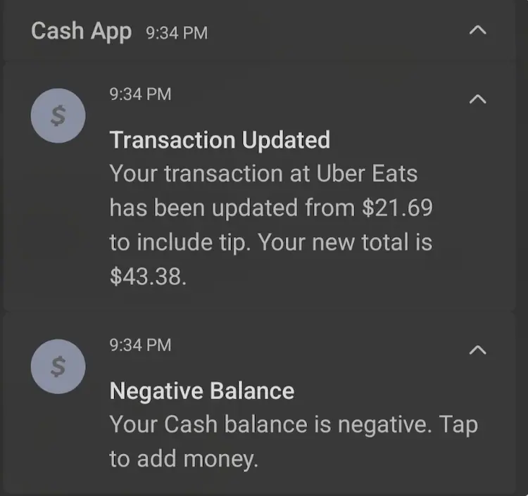 CashApp Balance Negative