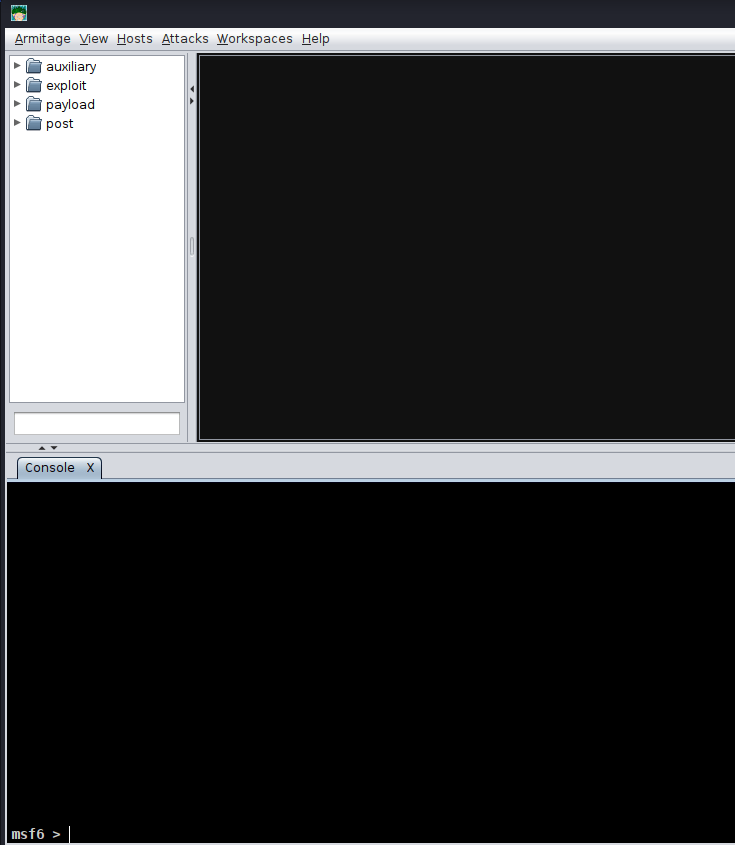 Fig: 4. The main Armitage Graphical User Interface (GUI).