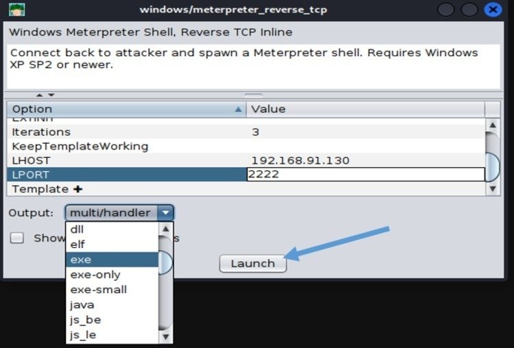 Fig. 7: Configuring the payload parameters.