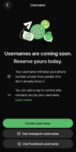 Whatsapp username reserve